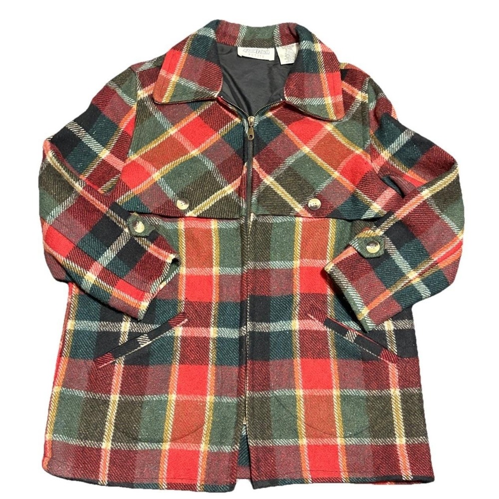 VTG Laura Daniels Plaid Red Zip Wool Flannel M L Barn Chore Jacket Lumberjack